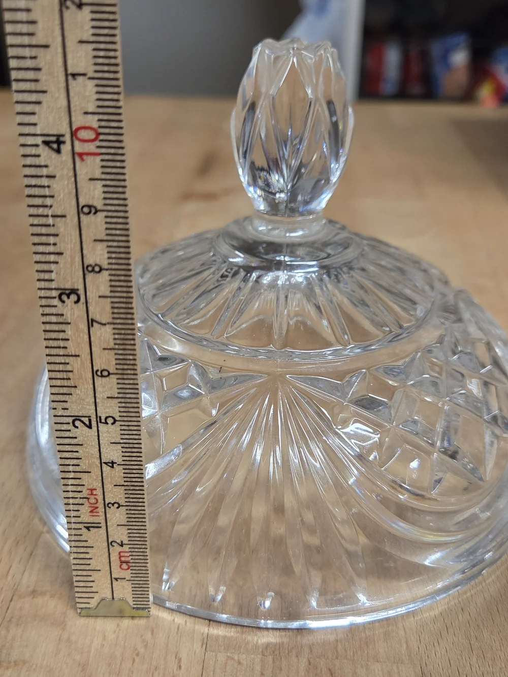 Vintage clear lead crystal footed candy dish with a lid